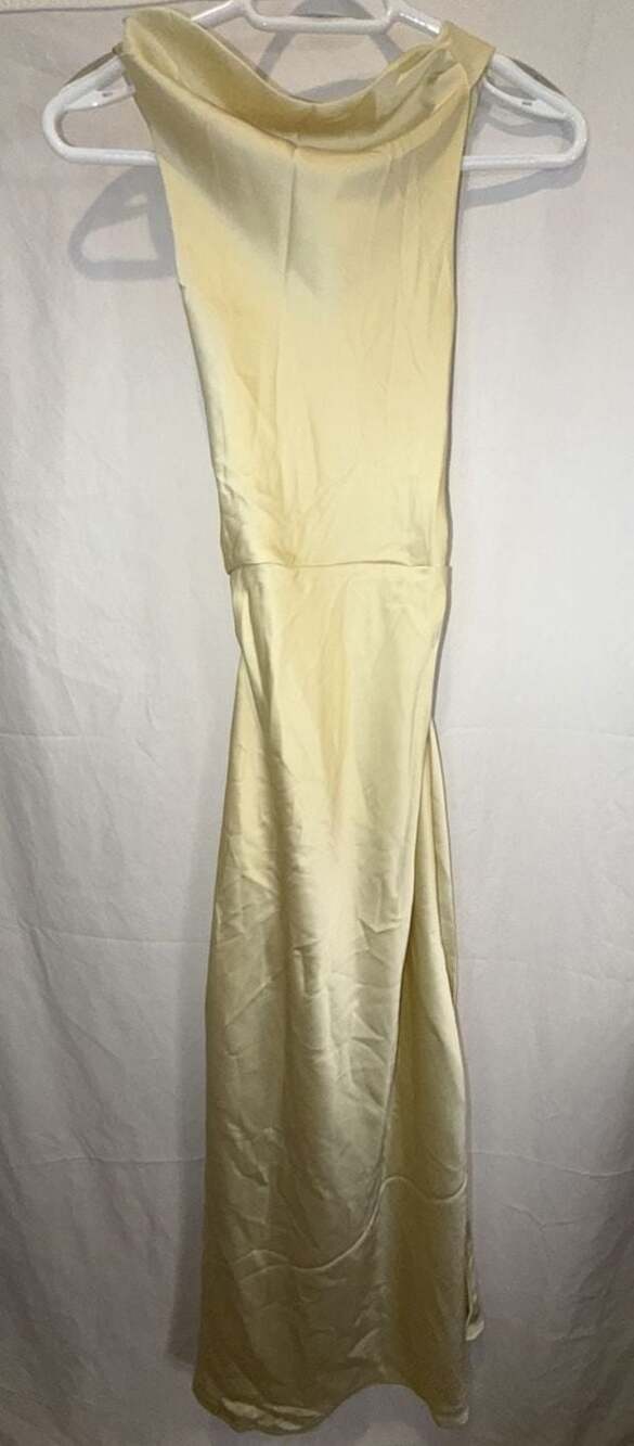 Halfisland Women's Sleeveless Cowl Neck Satin Maxi Dress in Pale Yellow - Picture 2 of 8